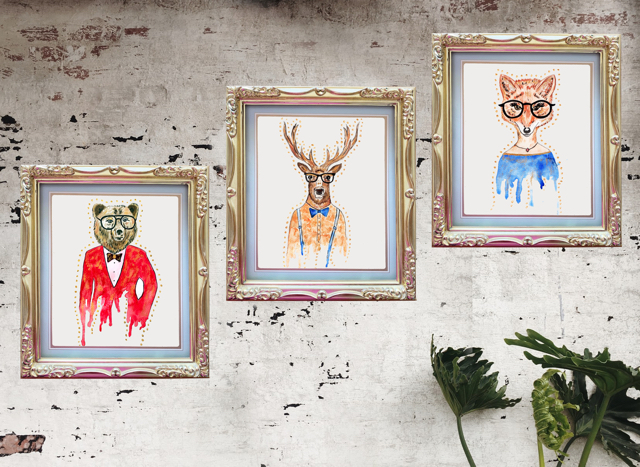 “Forest Creatures” (Set of 3)
$315,
27.5cm x 32.5cm (per individual piece including frame)