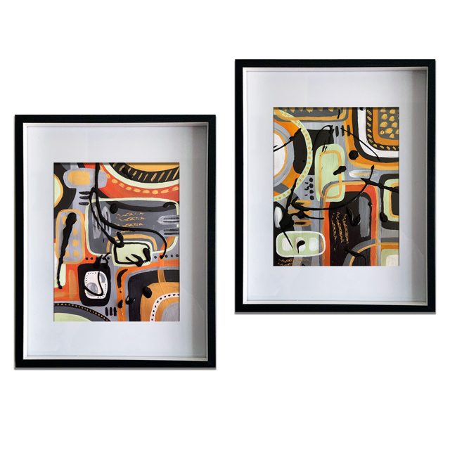 “Chaos in Colour Duo”
$150(with frame),
29.5cm x 37cm (per individual work including frame)
