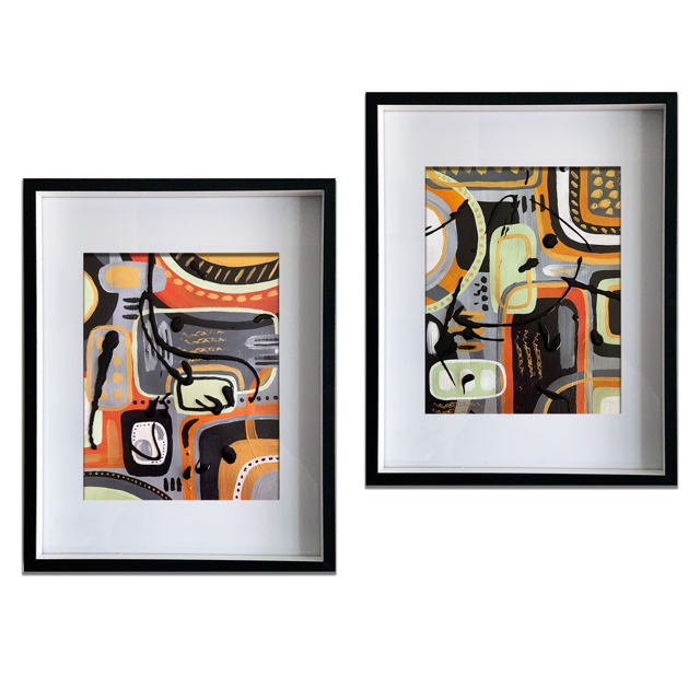 &ldquo;Chaos in Colour Duo&rdquo;
$150(with frame),
29.5cm x 37cm (per individual work including frame)