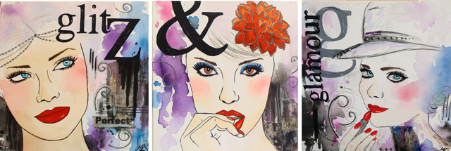 &ldquo;Glitz & Glamour&rdquo;, 
$290 (set of 3)
31cm x 31cm (each canvas)